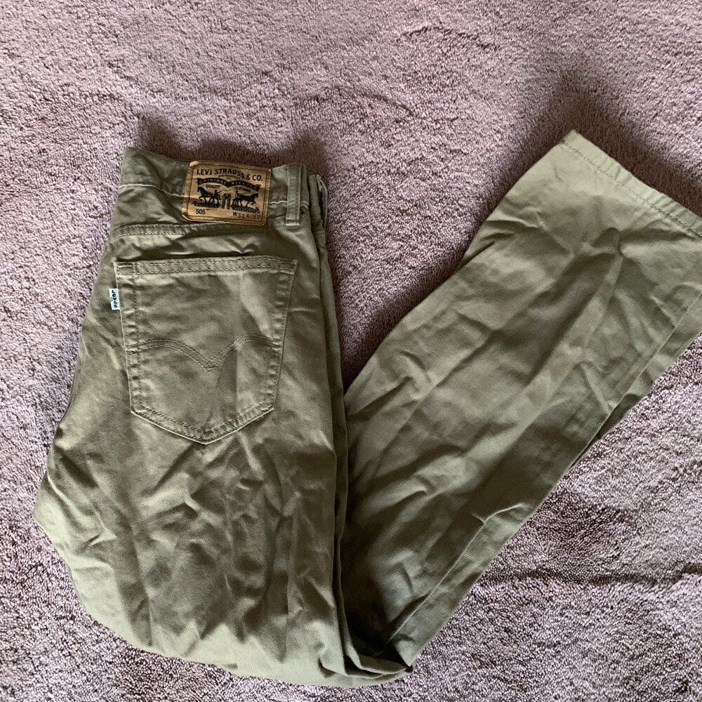Levis 505 Regular Fit Khaki Tan Straight Leg Pants Mens 31x32